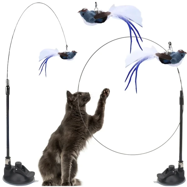 Hög kattleksak med fåglar, sugkopp
