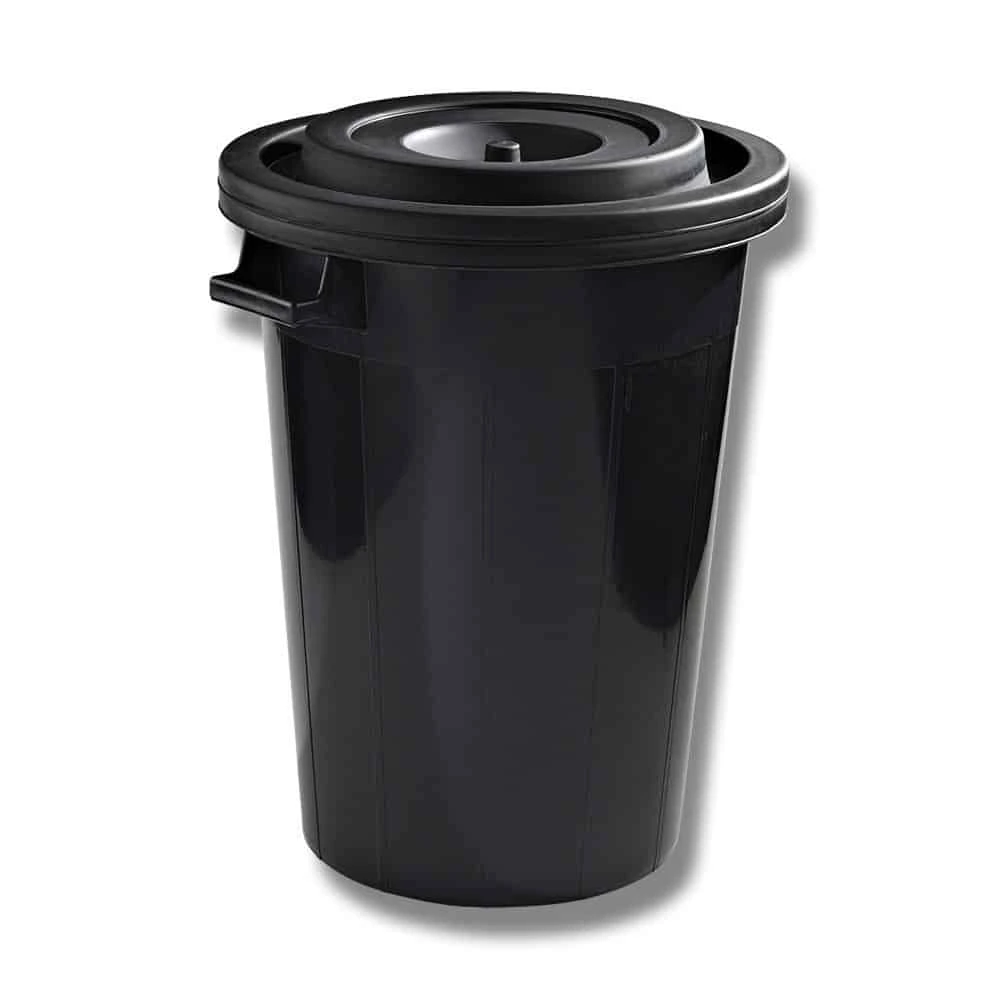 Fodertunna med lock svart 70 lit